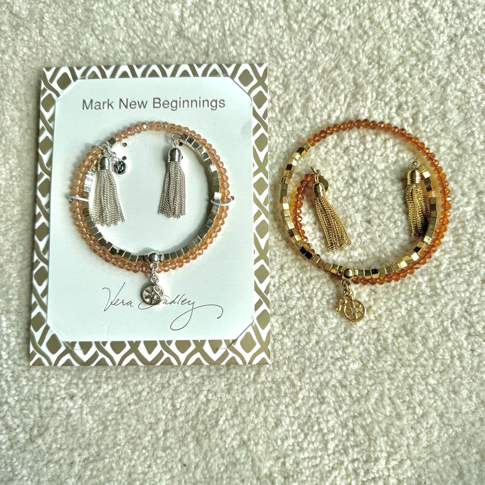 2x Vera Bradley Mark New Beginnings Silver Tone Peach Gold  Amber Wrap Bracelet